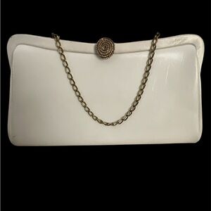 Vintage 70s White Vinyl Purse with Gold Tone Accents